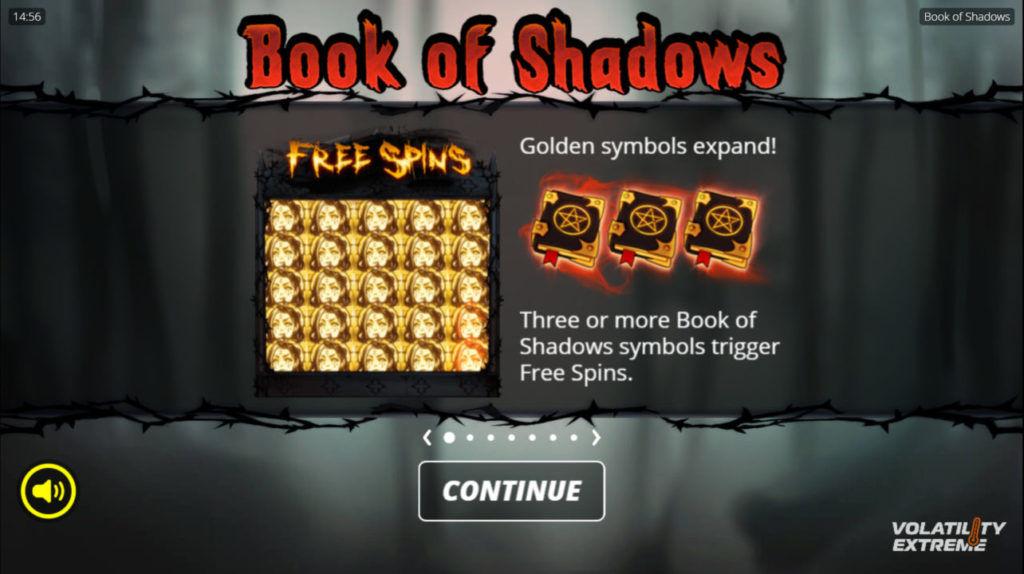 Book of Shadows slot. Start Screen.