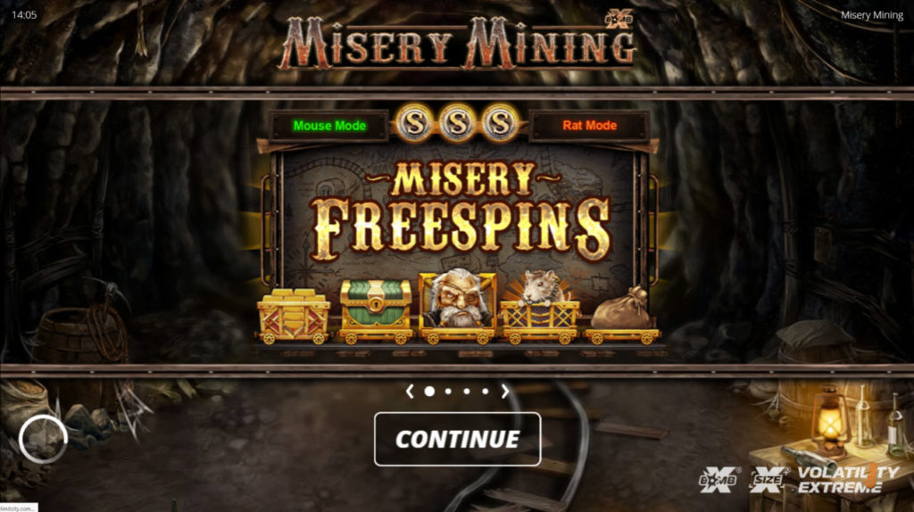Misery Mining slot. Start Screen.