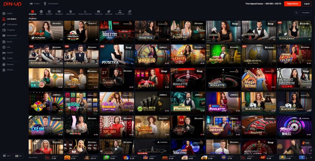 Live dealers catalog in Pin-Up casino