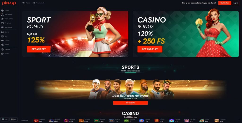 Pin-Up casino main page screen